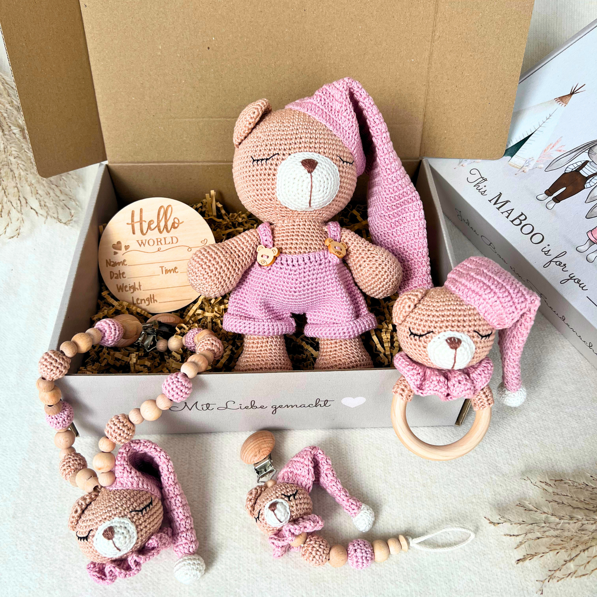 Schlummer-Teddy Lila - 4-teiliges Set