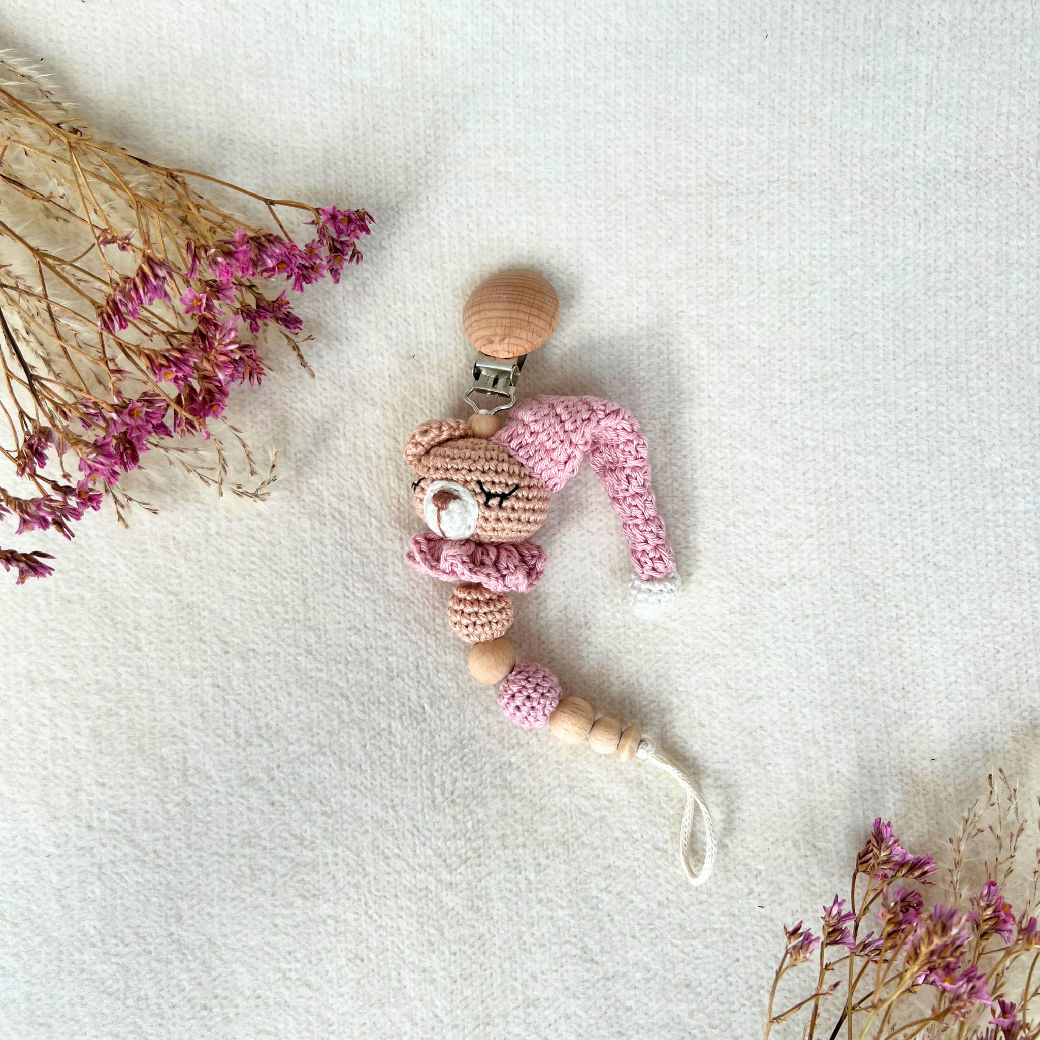 Schnullerkette Schlummer-Teddy Lila