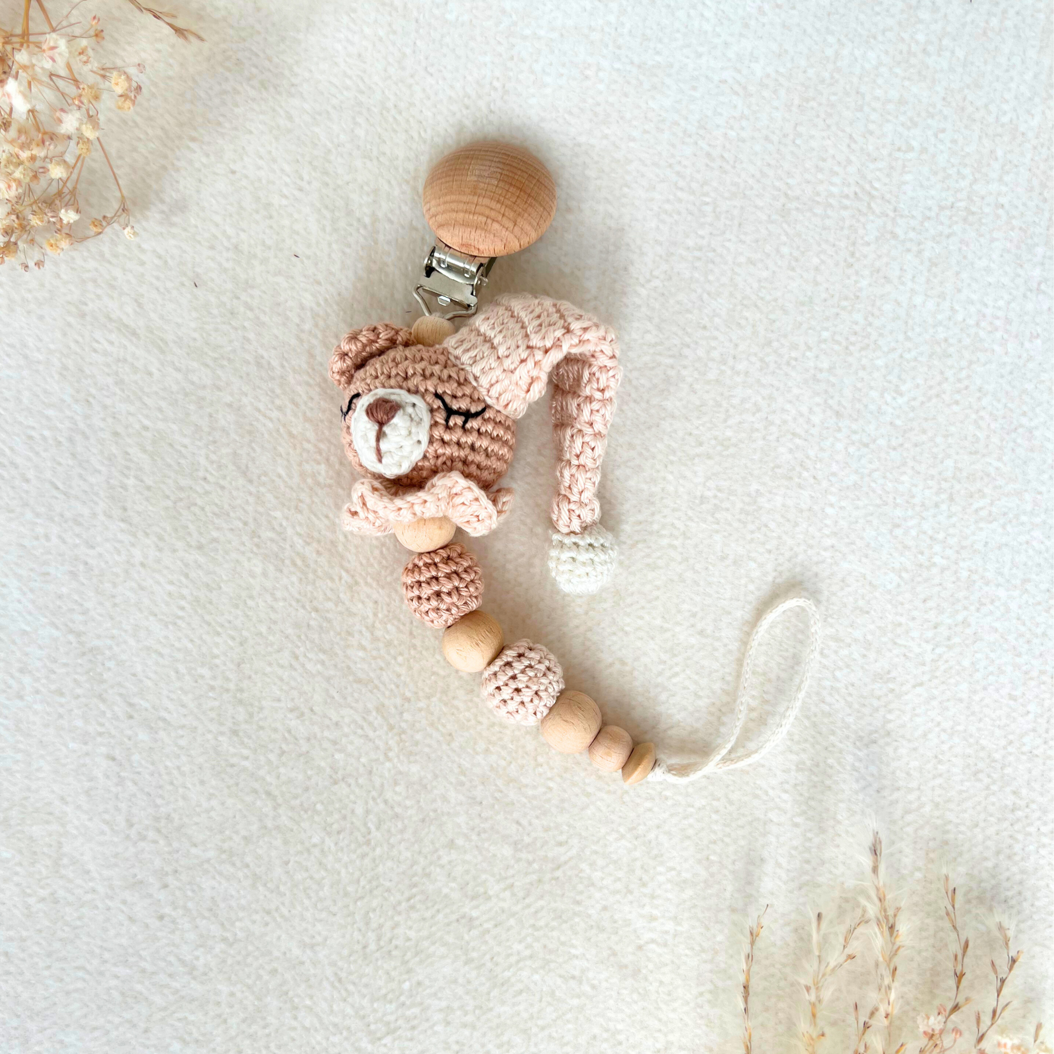 Schnullerkette Schlummer-Teddy Beige